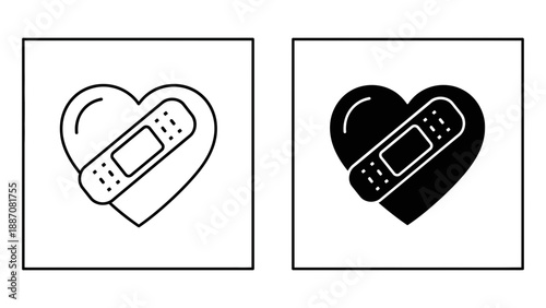 A vector graphic illustration of a heart with a band aid in a minimalist flat design style