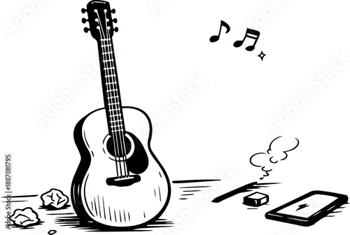 Acoustic Guitar Resting After Playing