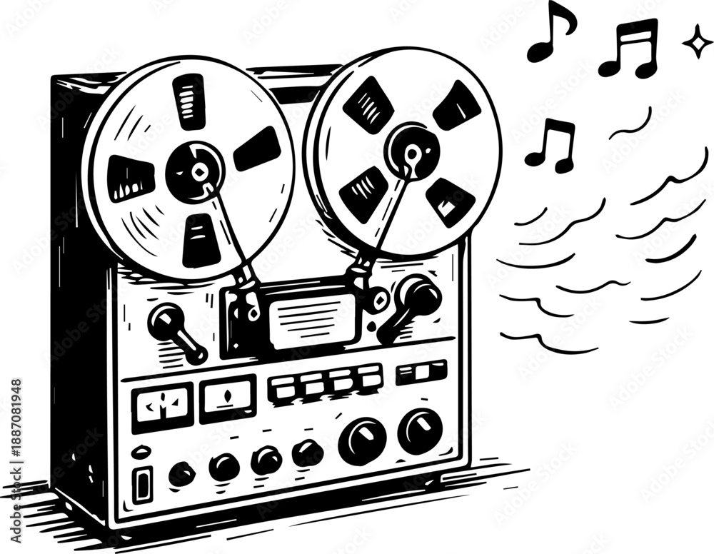Obraz premium Open Reel Tape Recorder Playing Audio