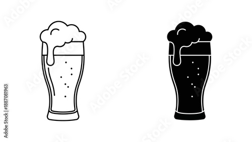 A minimalist vector graphic illustration of two beer glasses in black and white