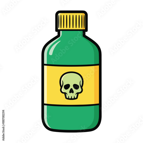 Toxic substance in a green bottle with skull label