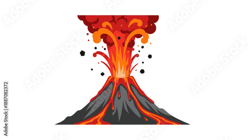 Exploding Volcano Eruption with Lava Flow and Ash Cloud