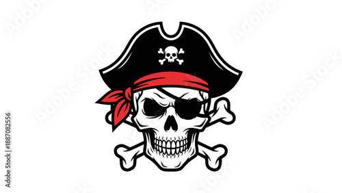 Pirate Skull And Crossbones Icon with Eyepatch and Bandana, Vector Art