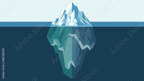 Iceberg with visible submerged part, metaphor for hidden potential or challenges