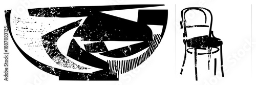 Abstract Geometric Artwork with Vintage Chair Silhouette