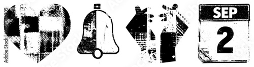 Vintage Textured Heart, Bell, Cow, Calendar Date SEP 2