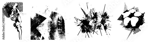 Abstract Black and White Graphic Elements with Geometric and Textured