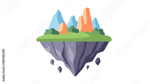 Floating Island Landscape with Mountains and Trees, Fantasy Concept