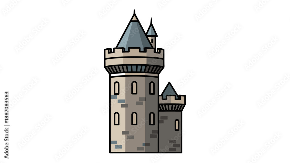 Obraz premium Medieval Castle Tower Icon, Fantasy Fortress Landmark