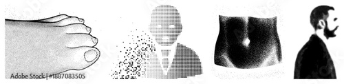 Halftone Dot Depicting Human Anatomy and Silhouettes