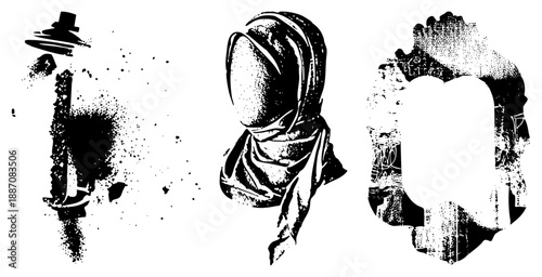 Three Stylized Human Silhouettes with Graffiti and Spray Paint Effects