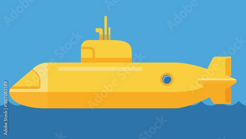 Yellow Submarine illustration, ocean travel, underwater exploration, flat design