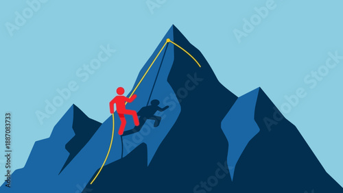 Man Climbing Mountain Peak, Success, Goal Achievement, Motivation, Healthy Lifestyle
