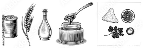 Vintage Style Food & Spice Ingredients Illustrated Set