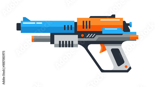 Futuristic Sci-Fi Blaster Gun Illustration, Retro Space Weapon Vector