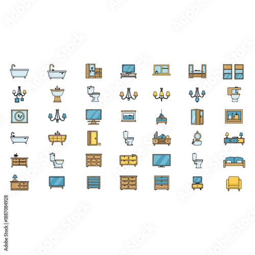 Collection of Furniture and Home Decor Icons.