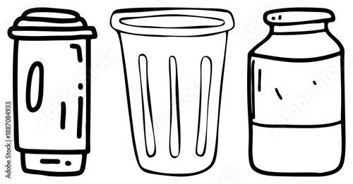 Three Hand Drawn Beverage Containers with Simple Art Design