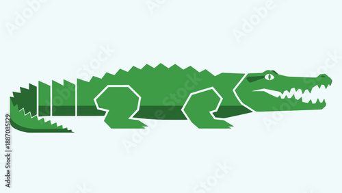 Green Crocodile Silhouette Icon on White Background, Vector Graphic