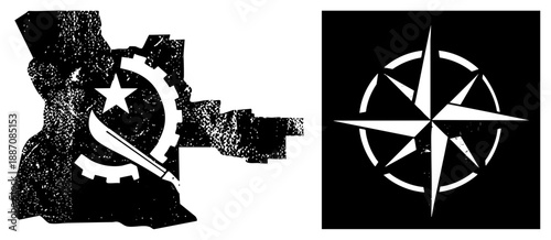 Soviet Union Hammer and Sickle Emblem with NATO Compass Rose Symbol