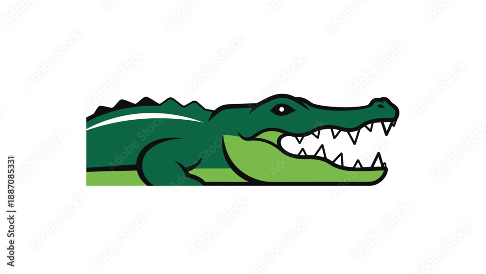Obraz premium Green Alligator Head Silhouette Vector Icon on White Background