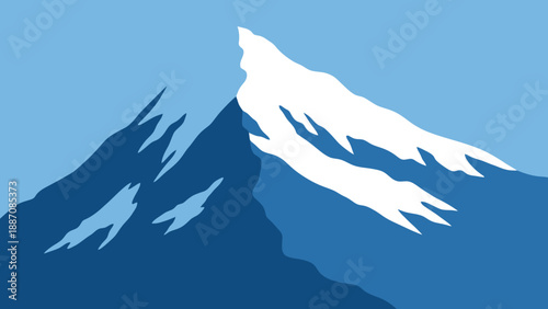 Majestic Snowy Mountain Peak, Blue Sky, Winter Landscape