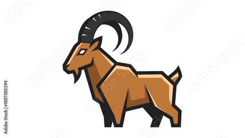 Stylized Ibex Goat Illustration - Mountain Animal Silhouette Icon