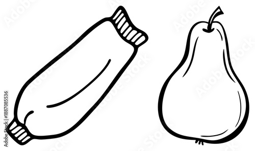 Simple Art Illustration of Zucchini and Pear Fruits
