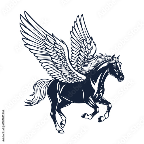 Majestic pegasus in mid flight with outstretched wings