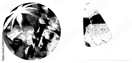 Halftone Portrait of Man with Spiky Hair and Abstract Stone Fragment