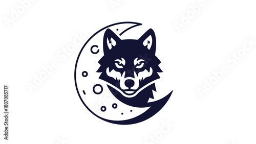 Wolf Head Silhouette on Crescent Moon Icon Vector Art