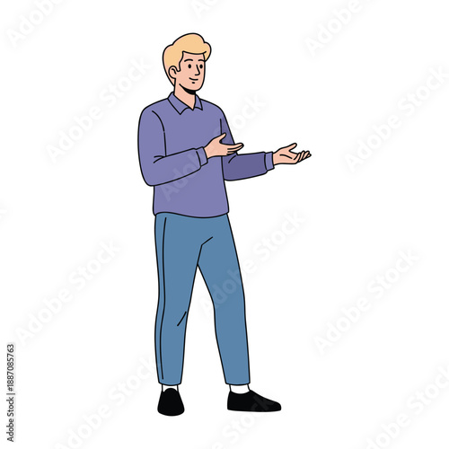 Man standing and gesturing with hands