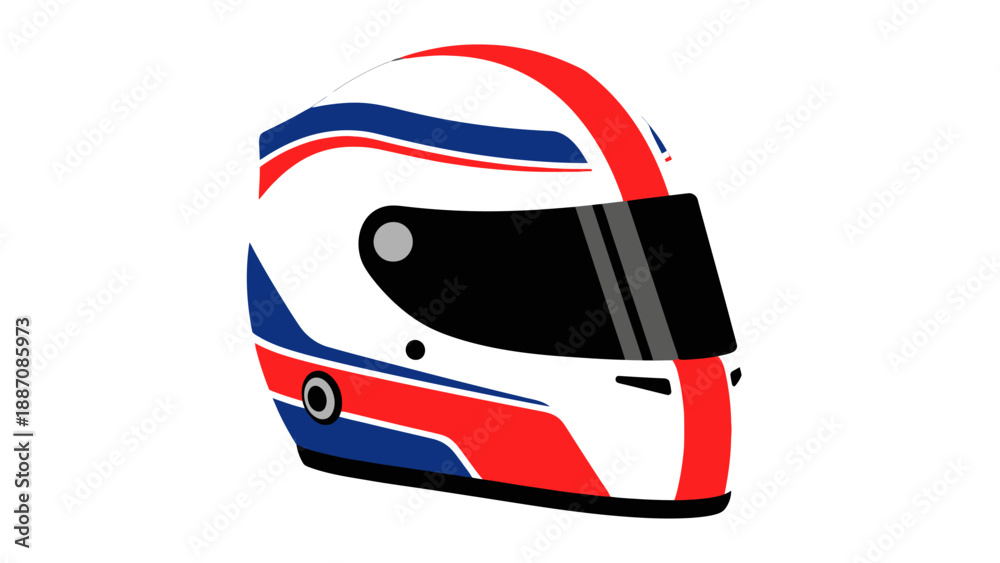 Fototapeta premium Racing Helmet Icon Vector Graphic, Formula 1 Driver Safety Gear, White Red Blue