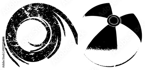 Grunge Textured Circular and Fan Shaped Vector with Distressed Edges