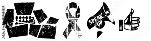 Four Symbols of Advocacy and Support in Grunge Vector Style