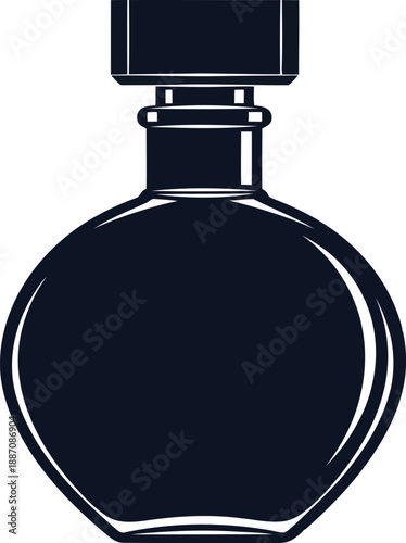 A silhouette of a classic round perfume bottle with a decorative stopper isolated on transparent background vector illustration