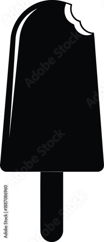 A silhouette of a bitten popsicle or ice lolly with a stick isolated on transparent background vector illustration
