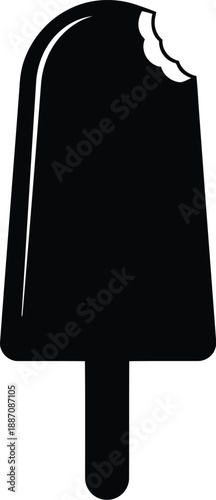 Black silhouette of bitten popsicle on stick isolated on transparent background for summer dessert and sweet frozen snack icon design