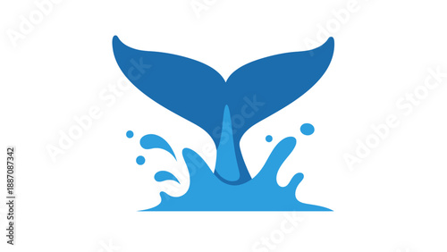 Blue whale tail diving into water splash icon vector