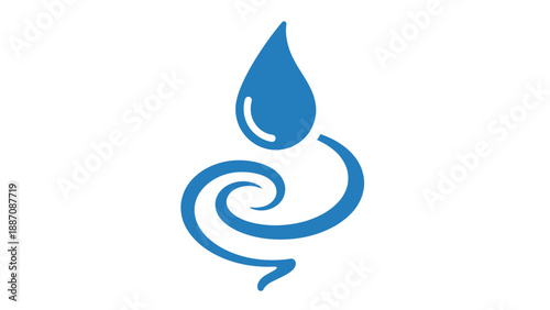 Blue Water Drop Icon with Swirls