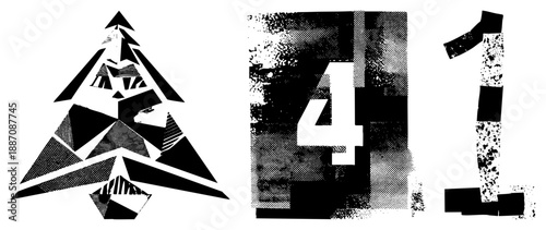 Geometric Christmas Tree and Numbered in Halftone Vector Design