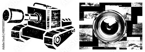 Vintage Tank and Camera Lens Vector with Distressed Texture