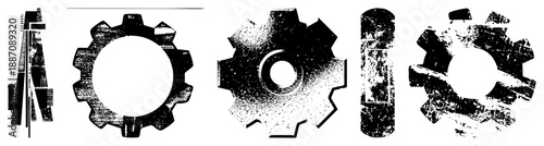 Abstract Industrial Gear and Mechanical Component Set