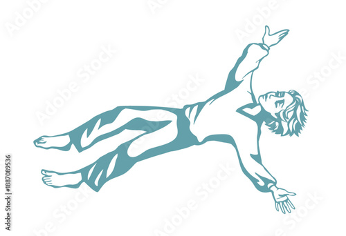 Vector drawing. A child drowning underwater