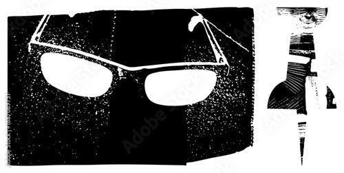 Stylized Black and White Glasses with Textured Halftone Effect