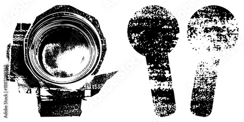 Vintage Camera Lens and Microphone in Grunge Halftone Style