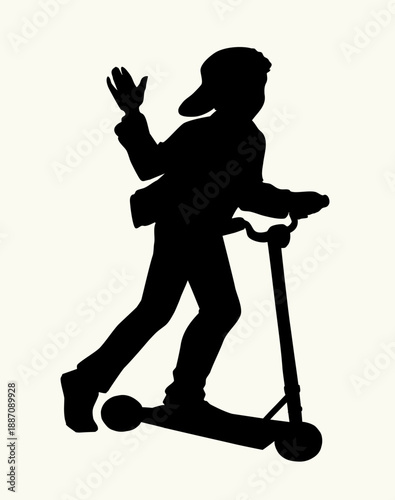 Vector drawing. A boy riding a scooter