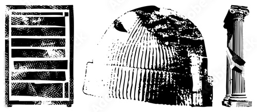 Ancient Roman Architectural Elements in Halftone Vector Style