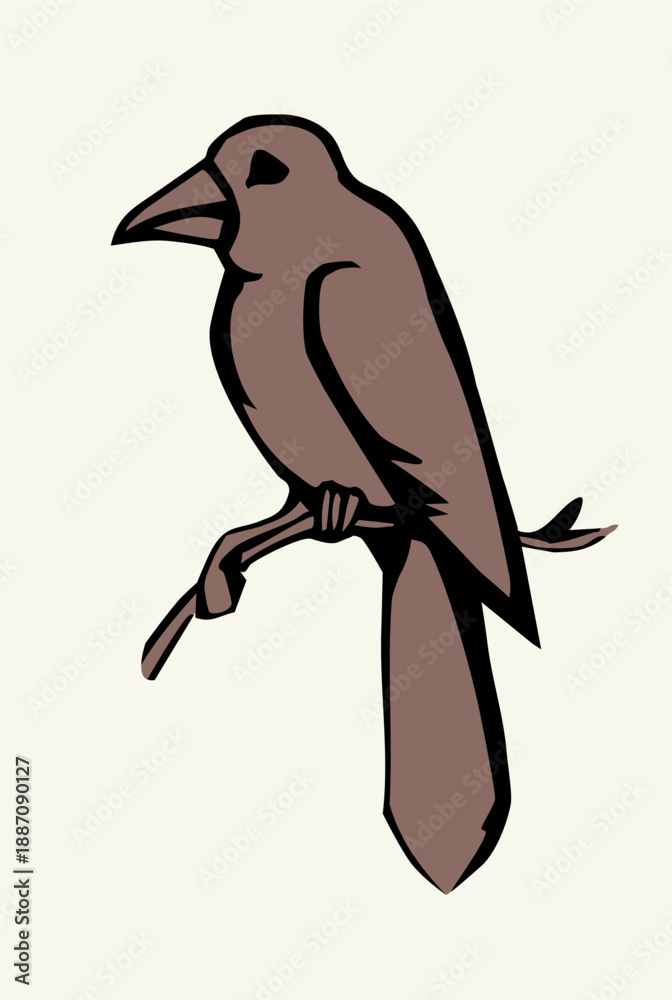 Fototapeta premium Vector drawing. Bird on white sky backdrop.
