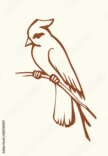 Vector drawing. Bird on white sky backdrop.