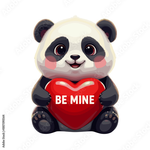 panda in love holding heart, valentines day panda, panda love character, romantic panda expression, heart holding panda, sweet animal love, panda affection theme, love message panda, gentle romantic m